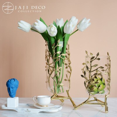 golden branch vase Northern Europe mesa brass Glass vase Decoration modern Simplicity originality desktop Plug vase