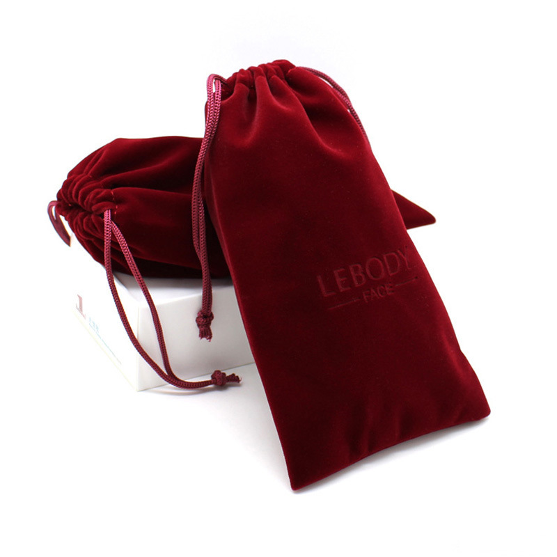 深圳实力绒布袋厂家销售批发收纳美容仪化妆刷酒红色长毛绒束口袋