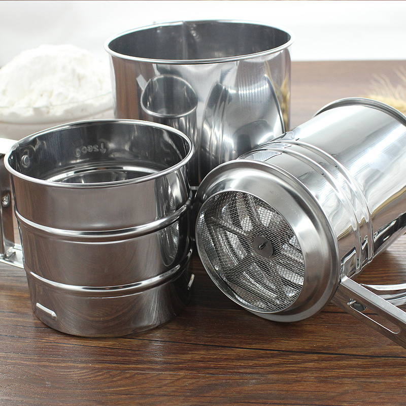 工廠現貨熱賣201不鏽鋼手搖式中號大號雙層網杯式粉篩糖篩糖粉篩