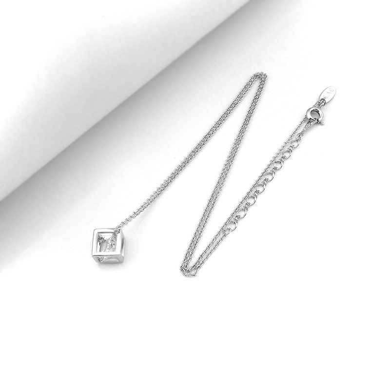 Necklace Earrings Two-piece Square Body Set With Zircon Pendant Jewelry display picture 7
