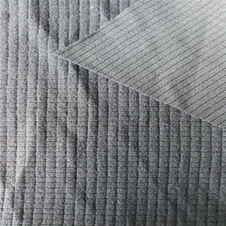 涤纶针织提花小方格单刷单摇粒绒，休闲保暖针织绒类夹克装面辅料