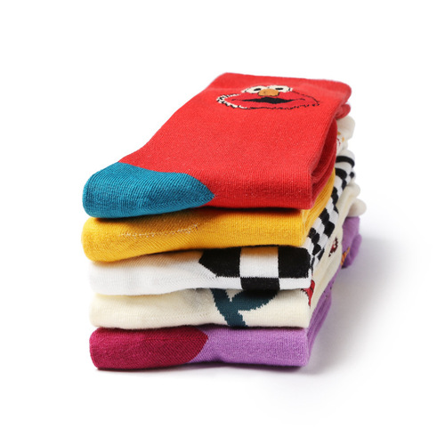 Socks for women Korean style long ins trendy socks wow socks Sesame Street socks for men cotton Japanese cartoon spring socks