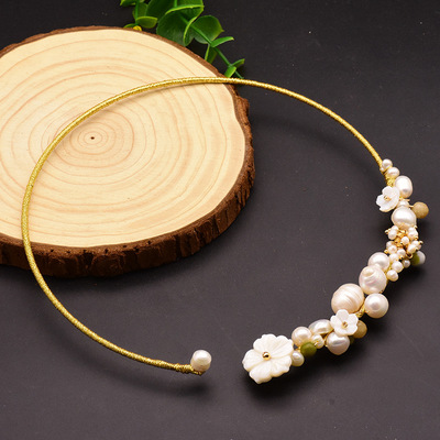 GLSEEVO Original natural Freshwater pearls Shell Flower Natural Stone A collar for a horse Collar manual Jewelry customized