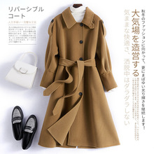 9382长款双面呢大衣女秋装新款日系高端手工缝制保暖羊毛呢外套