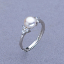S925银女士珍珠戒指 6-7mm馒头圆强光天然淡水珍珠戒指 批发