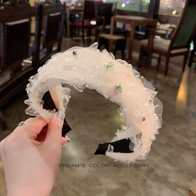 D880韩国超仙儿绢纱发箍时尚宽边压发甜美头箍原创手工水钻发卡女