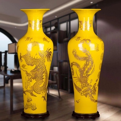 景德镇陶瓷红色龙纹陶瓷大花瓶 家居客厅新房装饰品摆件礼品