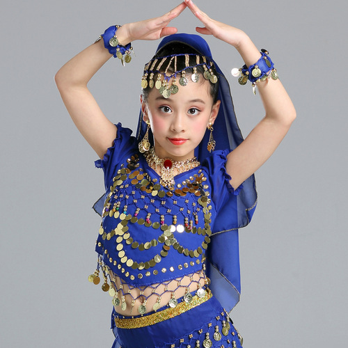 Children's belly dance costumes, headwear, ethnic veils, Indian dance performance accessories, earrings, bracelets, necklaces, headscarves