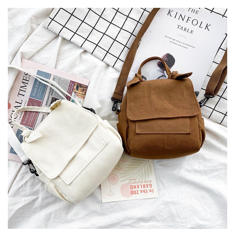 Style Coréen Ulzzang Vintage Style Simple Tout-match Solide Couleur Fille Toile Épaule Sac Style Japonais Harajuku Étudiants Sac display picture 9