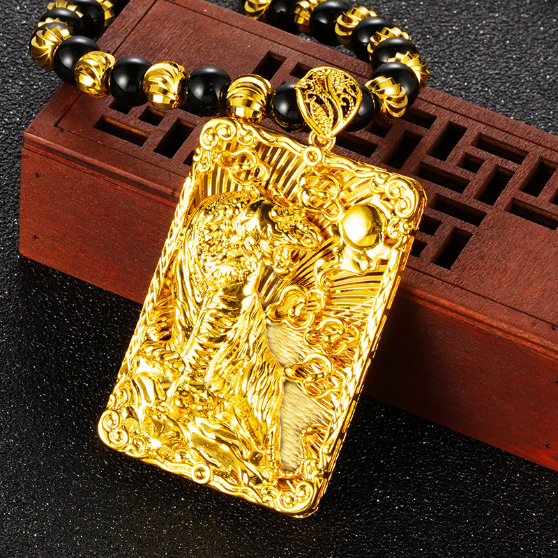 Tigre Xiao Tian hombres Vietnam oro imitación oro collar de cobre puro chapado en oro real bendición etiqueta collar suministro al por mayor