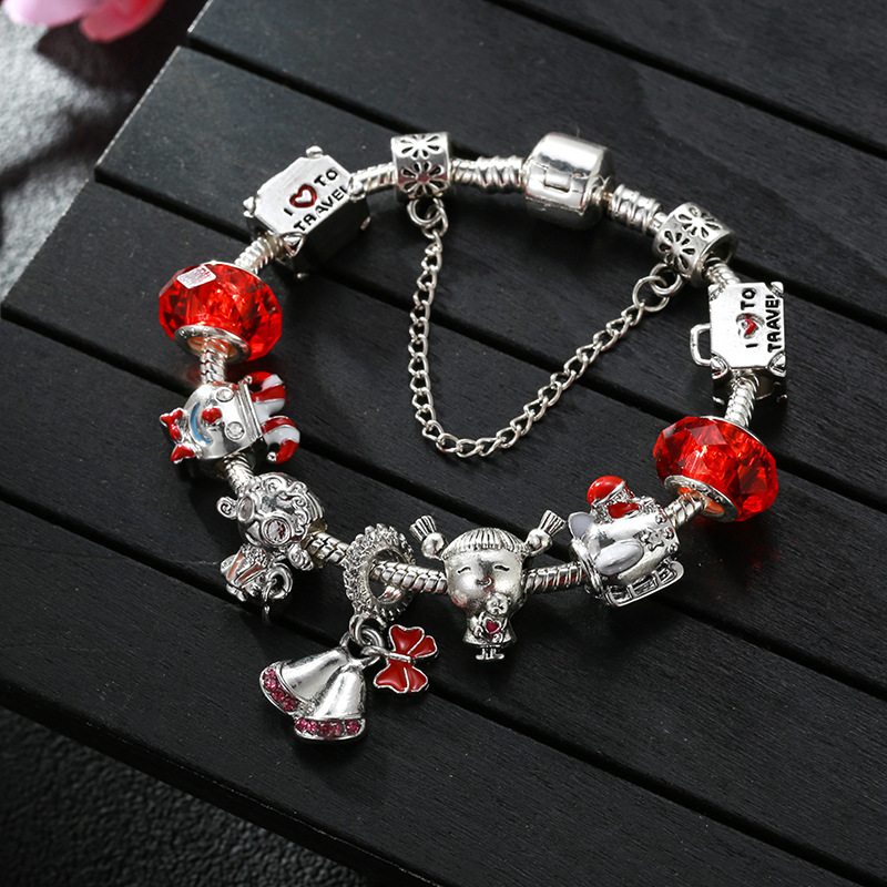 Weihnachtliches Perlenarmband, Weihnachtsbaum-Perlenarmband, antiksilbernes, farbbeständiges Armband, neuer Weihnachtsstil_voghion.com