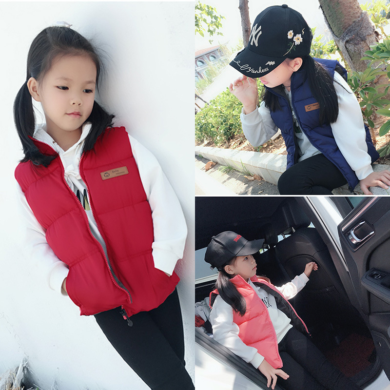 winter 2019 new pattern Korean Edition Fashion men and women Children Solid Stand collar Down cotton children Vest vest