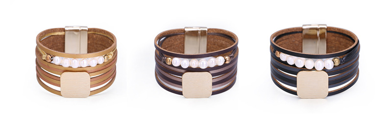 Bohemian Fashion Multi-layer Wide-sided Leather Pearl Bracelet display picture 2