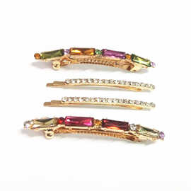 欧美2019个性新款 彩色亚克力弹簧夹镶钻一字夹珍珠边夹套装批发