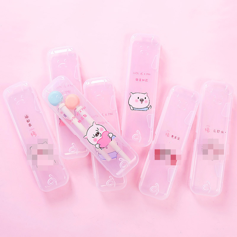 1701 lovely Cartoon Pig modelling Pencil case transparent Scrub multi-function High-capacity storage box student Stationery