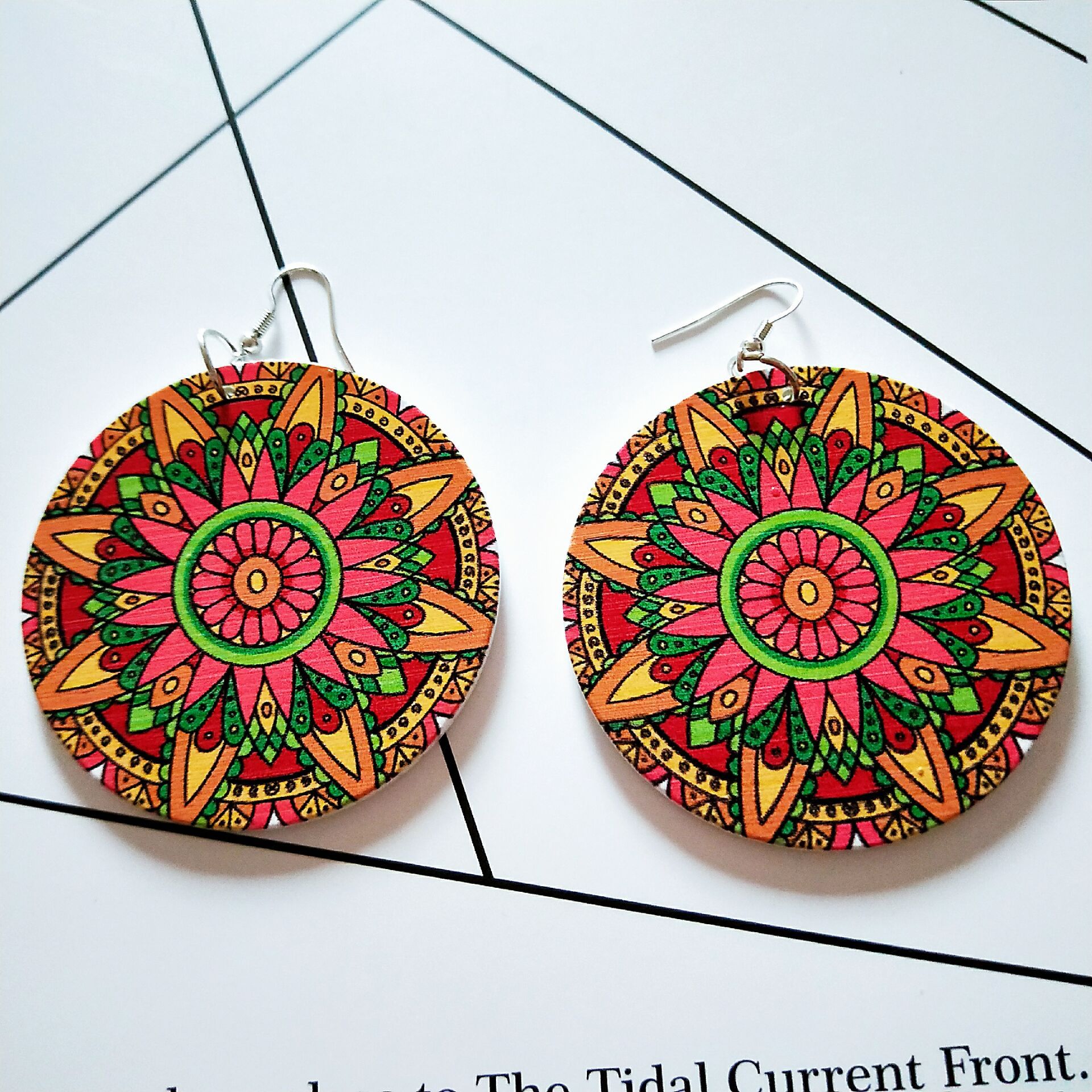 Fashion Colorful Kaleidoscope Wooden Earrings display picture 3