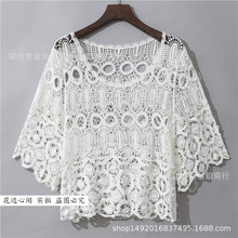 钩花镂空套头罩衫短袖上衣针织衫短款披肩宽松蕾丝衫小坎肩女夏