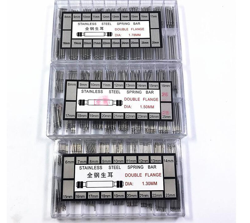 修表工具盒装生耳 表耳弹簧针 表带连接轴 全钢表柱1.3/1.5/1.8粗