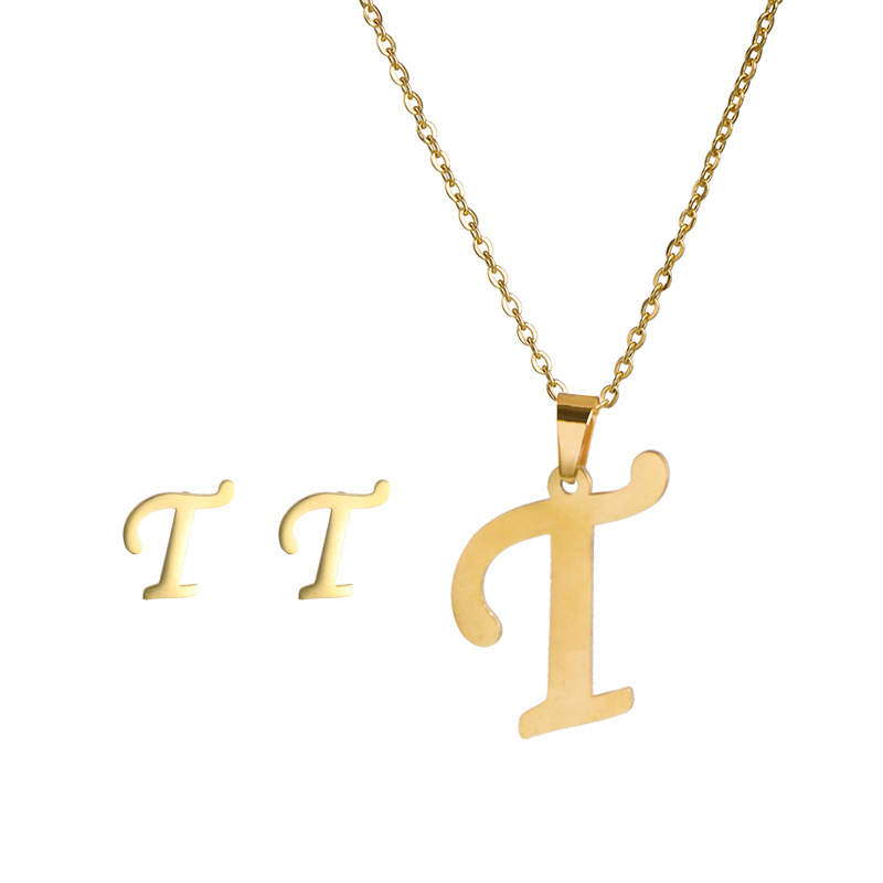 Classic Style Letter Stainless Steel Alloy Plating Earrings Necklace display picture 2