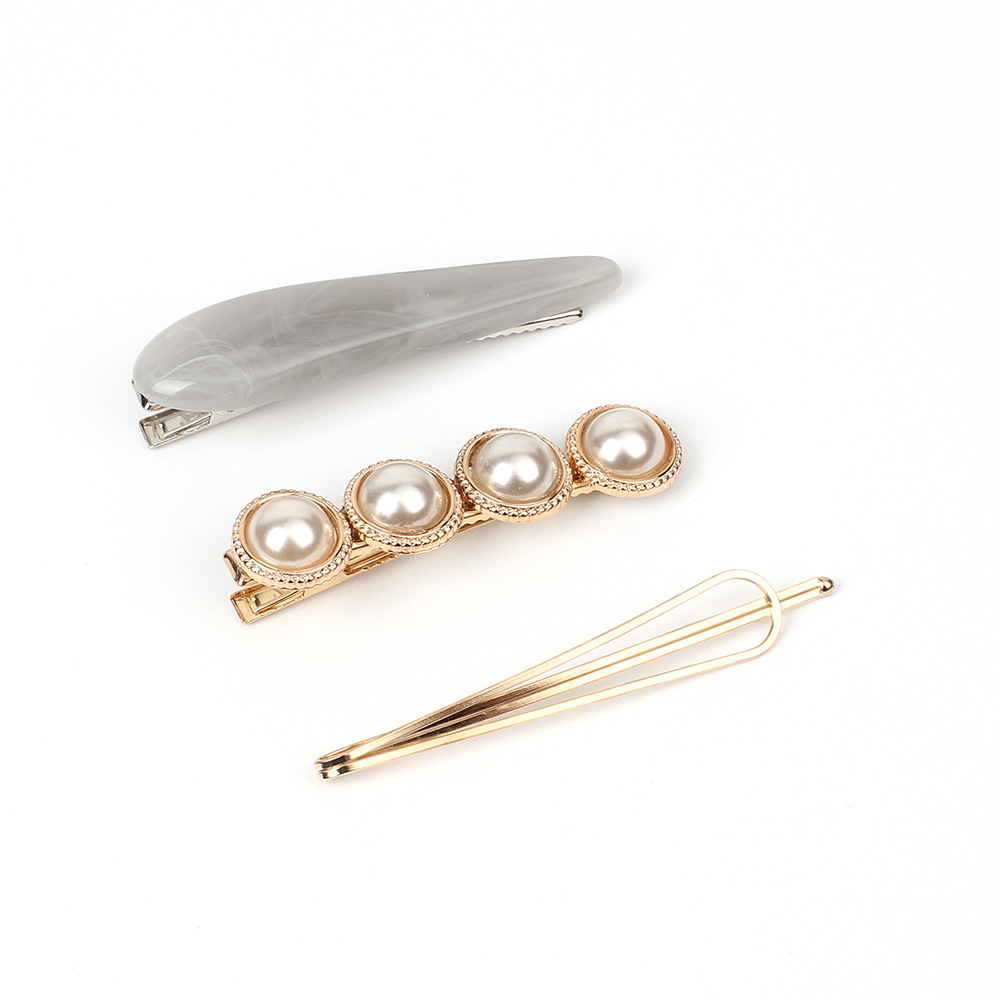 13g Weight Headwear Classification Birthday Occasion Women'S Gender Coffee, Grey, White, Black Color Korean Geometric Pearl Alloy Hairpin Set 2