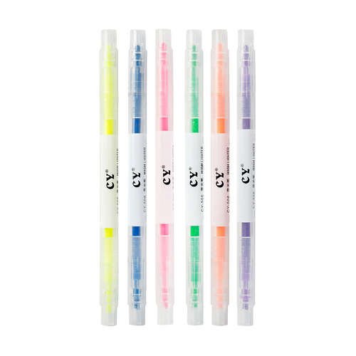 Dual-Head Fluorescent Highlighters, 6 Colors, Focal Point Markers, Candy Fluorescent Pens, Creative Dual-Color Watercolor Markers, Wholesale