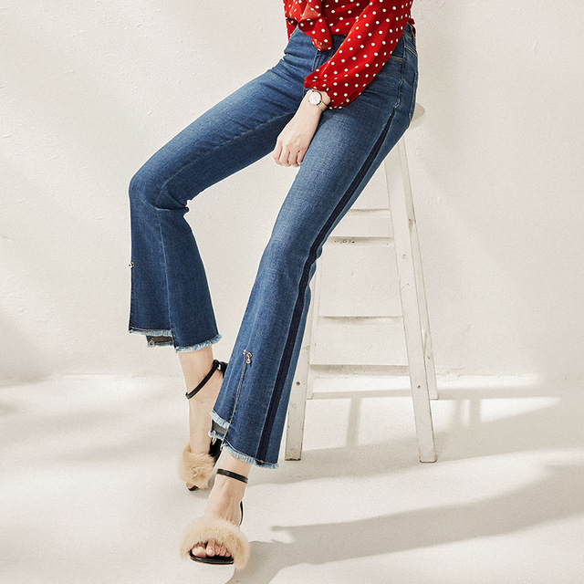 Autumn new fashion split color show thin jeans trend micro-pants 