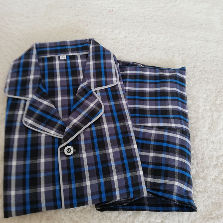 宏鑫源家纺 春季上新男式长袖睡衣老粗布男士家居服套装 多色批发