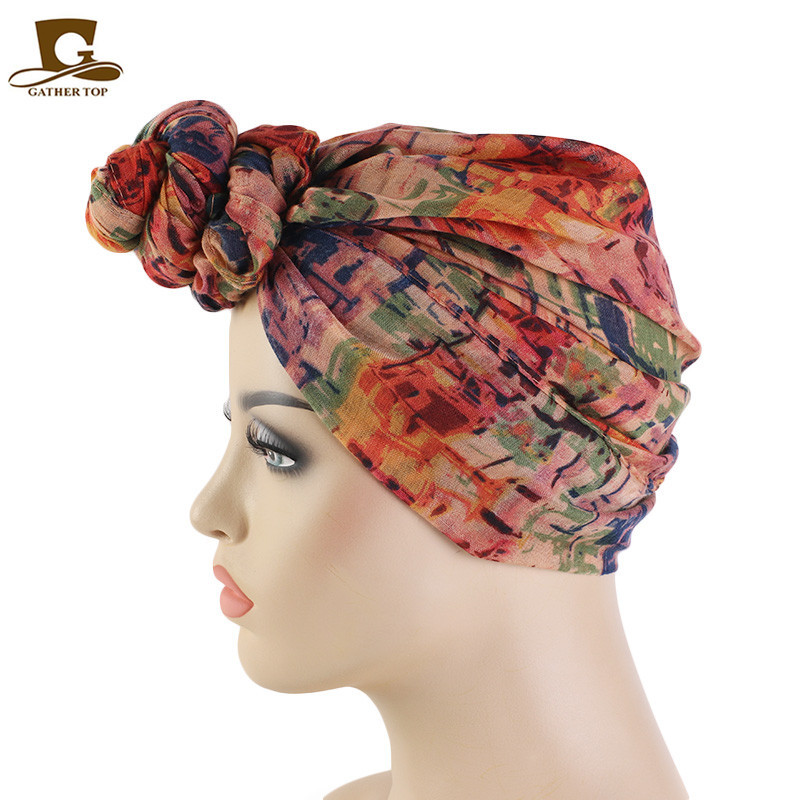 Bali Yarn Tie Dye Balls Turban Hat Knotted Hat Wrap Head Scarf Hat