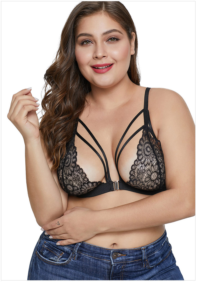 Lace Black Floral Plus Size Underwear NSMDS77923