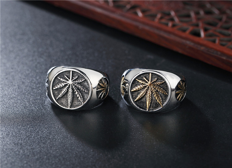 1 Piece Quantity Hip-hop Leaf Titanium Steel Men's Rings