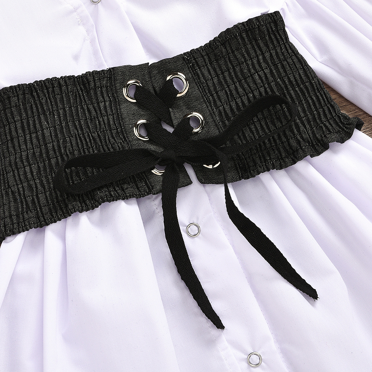 2024 Set für Mädchen im Prominentenstil, gewebte Strickjacke aus reiner Baumwolle mit V-Ausschnitt + elastische Jeanskrawatte_voghion.com