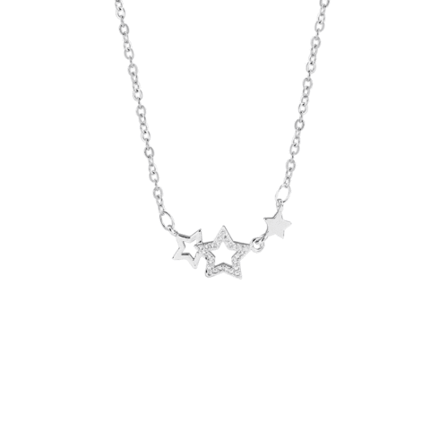 New trendy silver-plated necklace lockchain embellished with stones, star-shaped, cute and sweet, Korean-style silver jewelry accessory, birthday gift