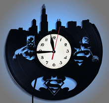 蝙蝠侠大战超人创意黑胶唱片挂钟表 Batman Clock 夜灯遥控led钟