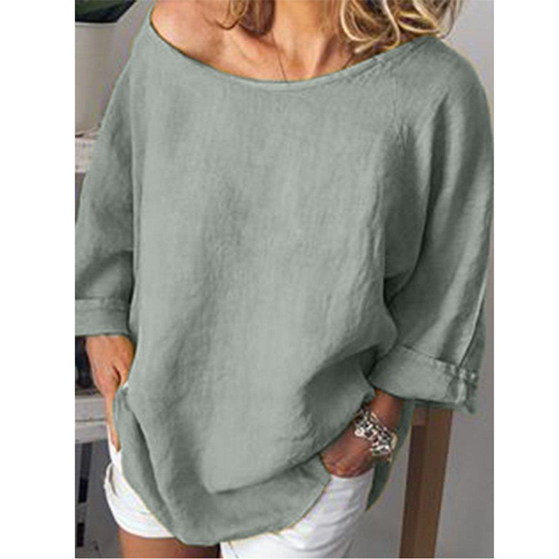 cotton and linen solid color loose top NSKX18929