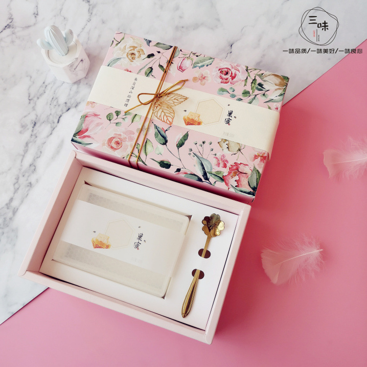 500g蜂巢蜜礼盒森系水彩花蜂巢蜜礼盒印花手提袋蜂巢蜜盒子