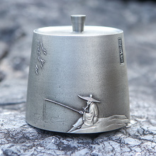锡罐茶叶罐纯锡姜太翁钓鱼便携旅行茶罐茶盒家用金属密封罐
