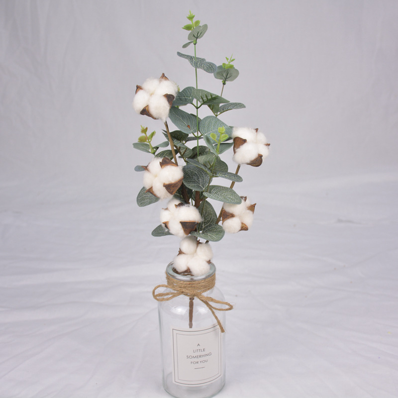 供应批发 家居摆设装饰 6头棉花尤加利花束 婚礼布置 手工制作