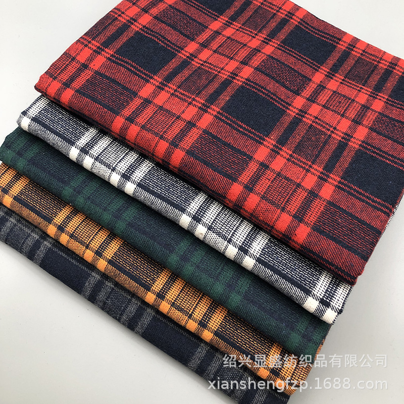 韩版格子衬衫面料 涤棉磨毛色织格子童装布料裤裙面料 厂家直销