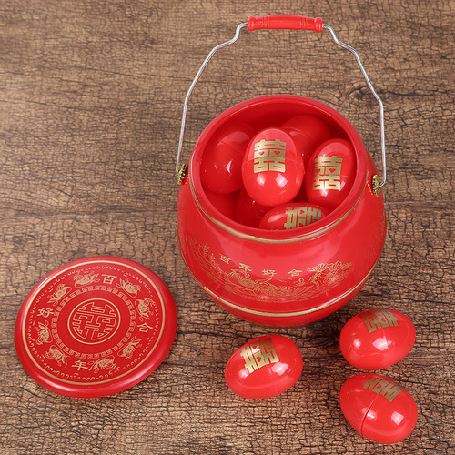 Red plastic wedding heirloom bucket, wedding supplies, bridal dowry, bathroom decoration, popular toilet.