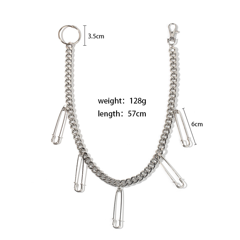 128g Weight Waist Chain Classification Alloy Material Unisex Gender Hip-Hop Style Silver Color New Fashion  Trend Paper Clip  Hip Hop Belt Pants Chain 无