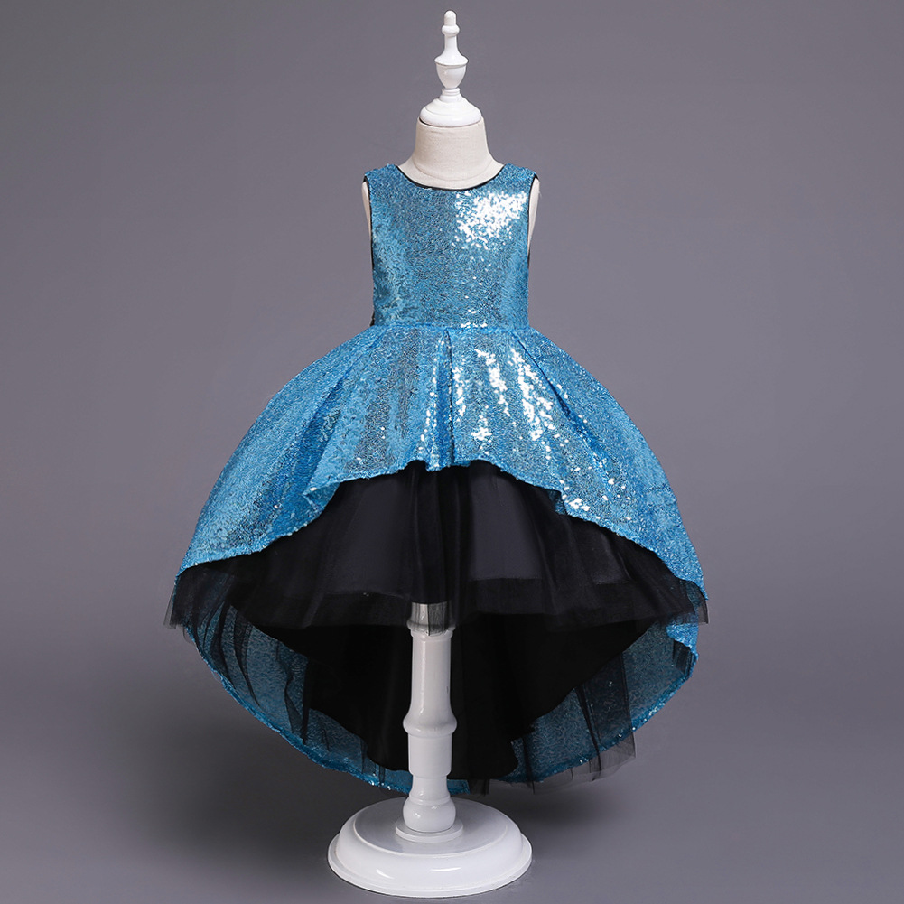 children dress跨境热销金色亮片儿童拖尾小主持人晚礼服公主裙夏-阿里巴巴
