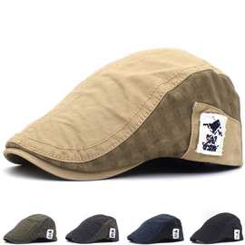 刺绣贴布全棉帽子 男士贝雷帽复古拼接鸭舌帽 跨境前进帽老人帽