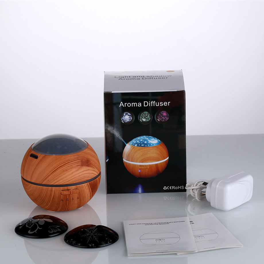 跨境廠家光影木紋香薰機空氣加濕器七彩燈超聲波霧化器精油擴香機