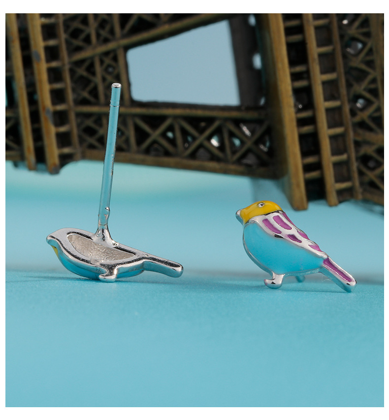 Cartoon Style Cute Bird White Copper Epoxy Ear Studs 1 Pair display picture 2