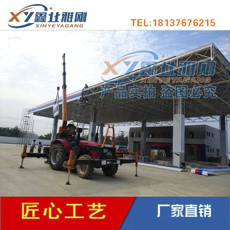 中国海油加油站罩棚檐口改造施工,形象牌大立牌,檐口弧带发光字