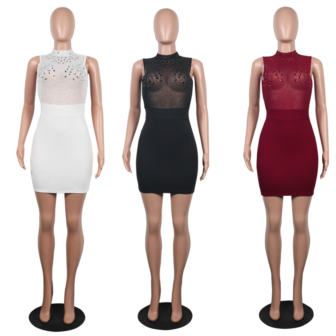 Boutique Sexy Women Wear Rhinestone Mesh Dress