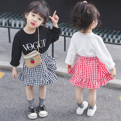 2019 spring clothes new pattern Children Female baby Small fragrant wind lattice Dress Cotton False two lattice Dress