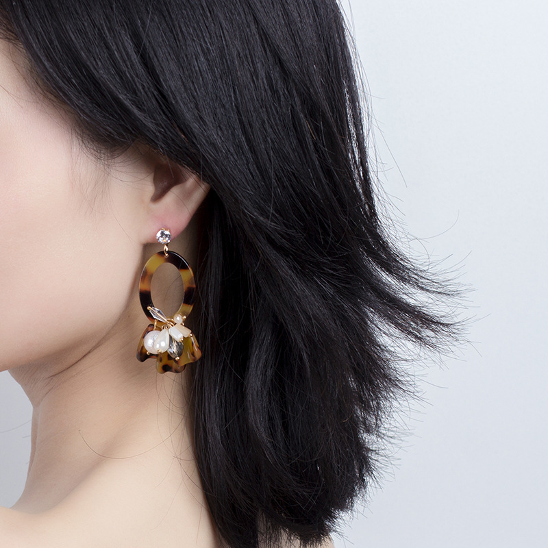 13g Weight Earrings Classification Wedding, Travel Occasion Geometric Pattern Women'S Gender Fashion Style Pink, Green, Leopard Color European And American New Earrings 2019 Leopard Oval Resin Pearl Earrings Women's Acrylic Acetate Earrings 3