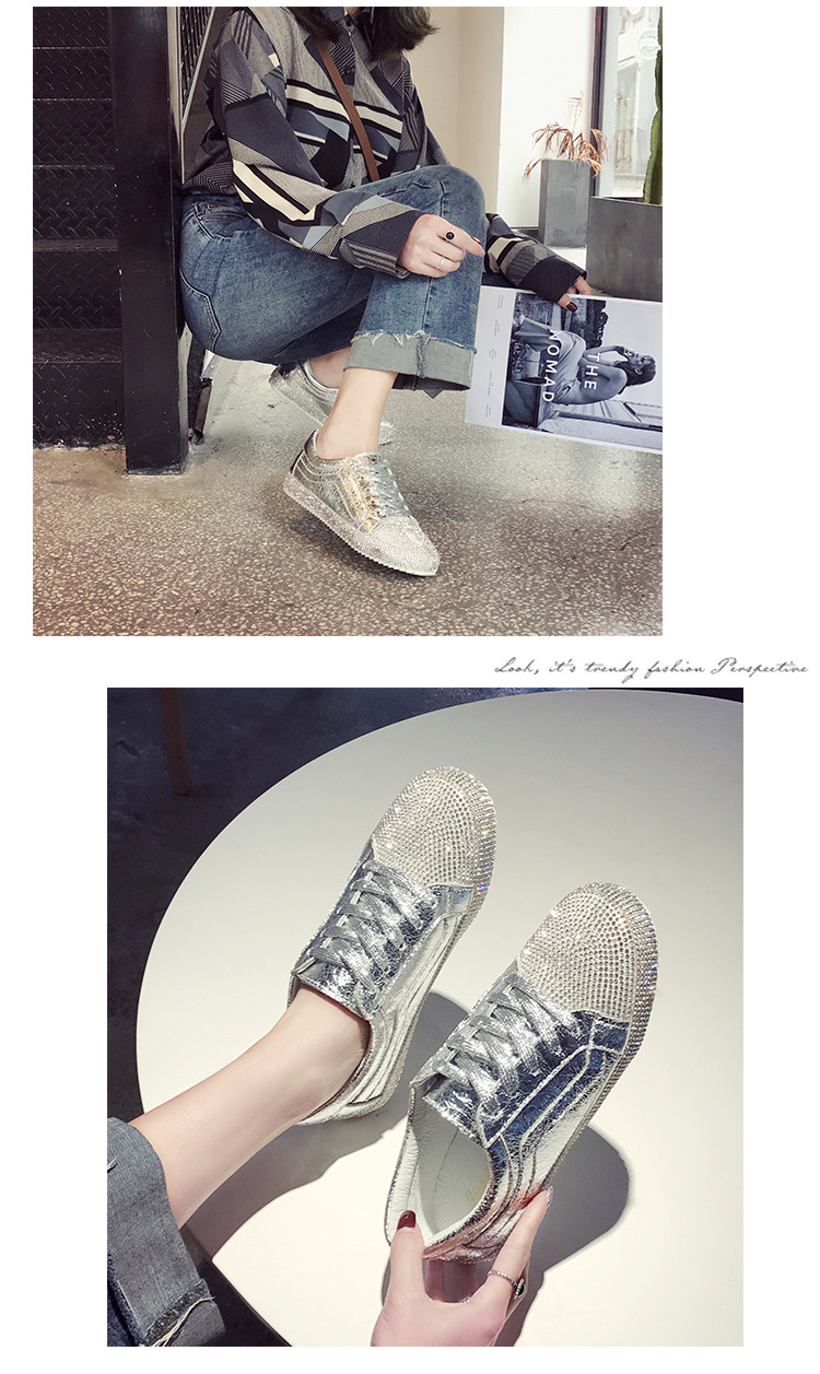 Sneakers Women Flats Golden Silver Shoes Rhinestone Bling Casual Shoes Korean Luxury Creepers Superstar Shoes Streetwear