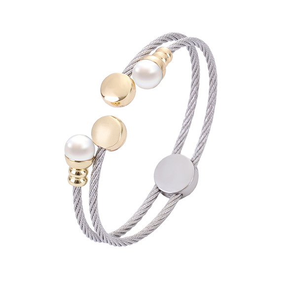 Casual Simple Style Round Stainless Steel Copper Inlay Pearl Women's Rings Bracelets display picture 4